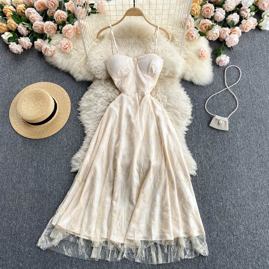 Lace Mid-length Suspender Dress